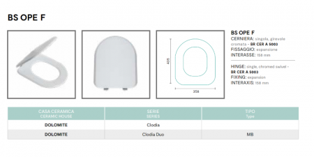 Sedile WC di ricambio per serie Clodia bianco lucido Ercos BSOPEF