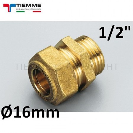 Bicono raccordo a compressione per tubo in rame - maschio 1/2 x Ø 16 mm - 1350005