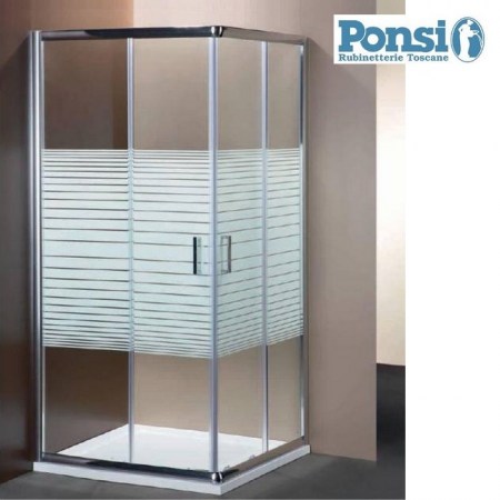 Box doccia rettangolare con 2 porte scorrevoli - cristallo serigrafato 6 mm - profilo cromato  - PONSI