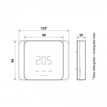 C800WIFI - Cronotermostato led quadrato a batterie con funzioni smart e connessione WiFi - dimensioni