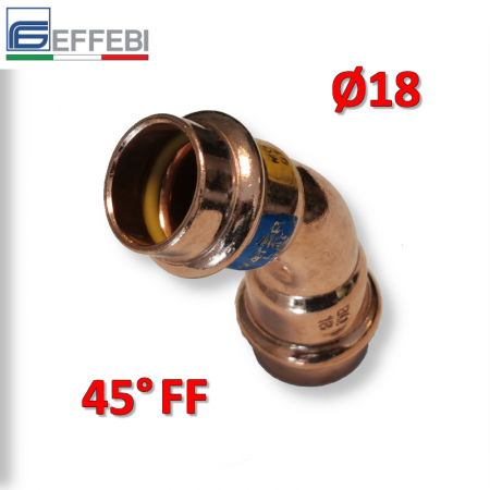 Raccordo a pressare rame - bronzo Ø18 mm FF curvo 45° gomito