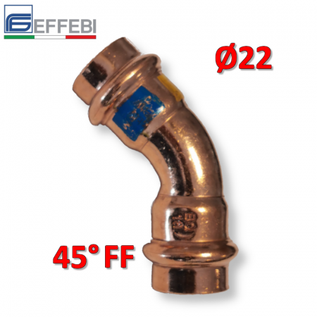 Raccordo a pressare rame - bronzo Ø22 mm FF curvo 45° gomito