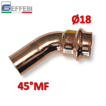 Raccordo a pressare rame - bronzo Ø18 mm MF curvo 45° gomito