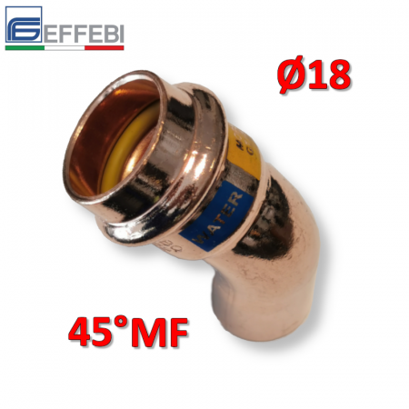 Raccordo a pressare rame - bronzo Ø18 mm MF curvo 45° gomito