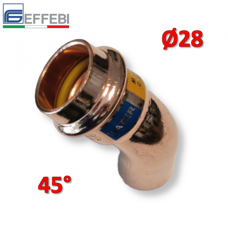 Gomito curva MF 45° Ø 28 mm - rame a pressare UNICO per acqua e gas