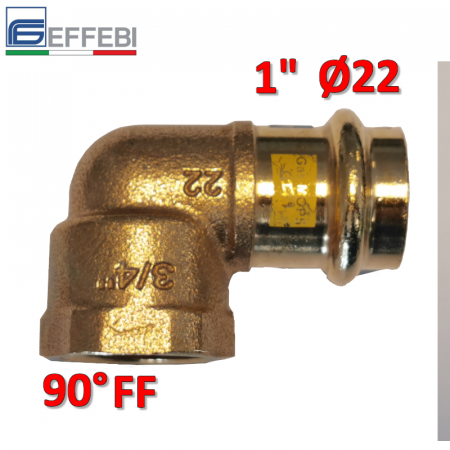 Raccordo a pressare rame - bronzo filettato 1″ - Ø22 mm F curvo 90° gomito