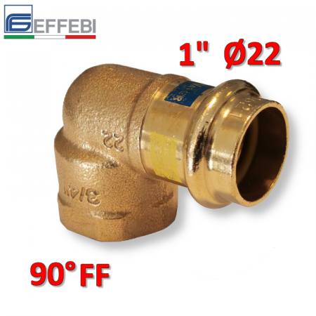 Raccordo a pressare rame - bronzo filettato 1″ - Ø22 mm F curvo 90° gomito