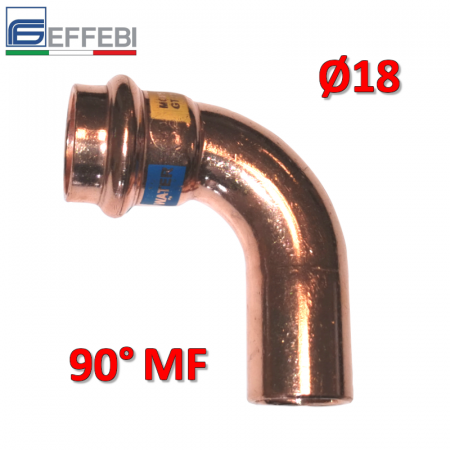 Raccordo a pressare rame - bronzo Ø18 mm MF curvo 90° gomito