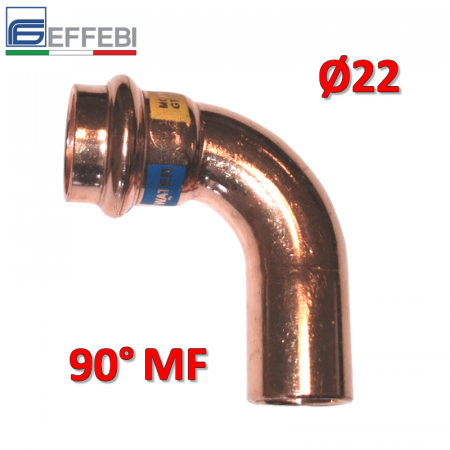 Raccordo a pressare rame - bronzo Ø22 mm MF curvo 90° gomito