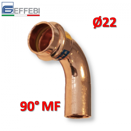 Raccordo a pressare rame - bronzo Ø22 mm MF curvo 90° gomito