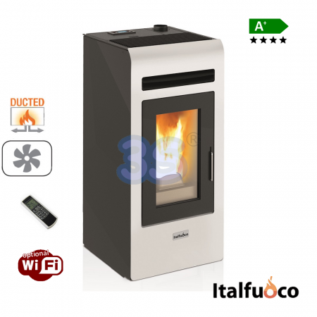 Stufa a pellet Italfuoco Cayenne potenza 12Kw 300 m³ bianca con telecomando CANALIZZATA - CYCA.12BC