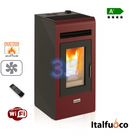 Stufa a pellet Italfuoco Cayenne potenza 12Kw 300 m³ Bordeaux con telecomando CANALIZZATA - CYCA.12UX