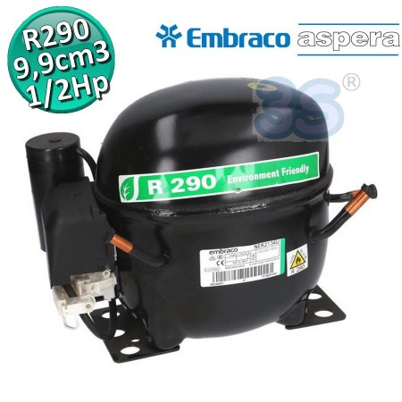 Compressore gas R290 LBP 1/2 Hp 9,99 cm3 Embraco Aspera NEK2134U