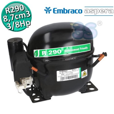Compressore gas R290 MBP HBP 3/8 Hp 8,77 cm3 Embraco Aspera NEK6210U