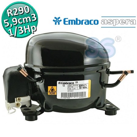 Compressore gas R290 LBP 1/3 Hp 5,96 cm3 Embraco Aspera EMT2125U