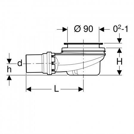 Sifone doccia cromo con tappo per piletta Ø 90 mm  - Geberit 150.552.21.1 - Dimensioni