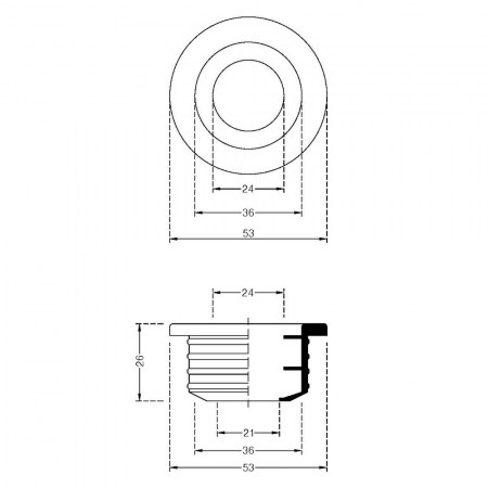 Morsetto, universale da mm 46x25/32, per curve tecniche in plurex nero - disegno tecnico