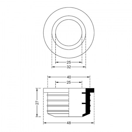 Morsetto, universale da mm 40x25/32, per curve tecniche in plurex nero - disegno tecnico