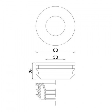 Morsetto in gomma bianca per WC da mm. 60X30 - disegno tecnico