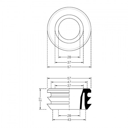 Morsetto in gomma bianca per WC da mm. 52X30 - disegno tecnico