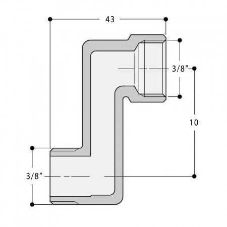 Raccordo eccentrico in ottone nichelato, attacchi MF 3/8''x3/8'', con spostamento di 10 mm - disegno tecnico