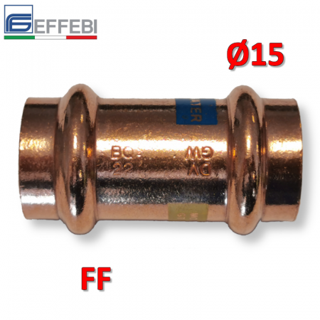 Raccordo a pressare rame - bronzo Ø15 mm FF dritto manicotto