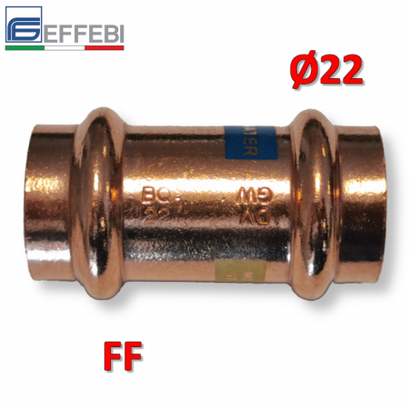 Raccordo a pressare rame - bronzo Ø22 mm FF dritto manicotto
