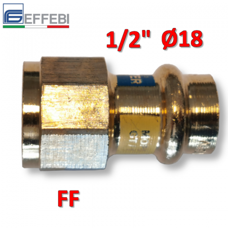 Raccordo a pressare rame - bronzo filettato 1/2″ - Ø18 mm F dritto manicotto