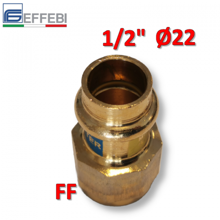 Raccordo a pressare rame - bronzo filettato 1/2″ - Ø22 mm F dritto manicotto