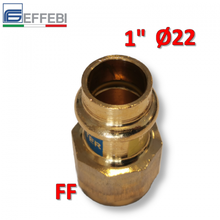 Raccordo a pressare rame - bronzo filettato 1″ - Ø22 mm F dritto manicotto