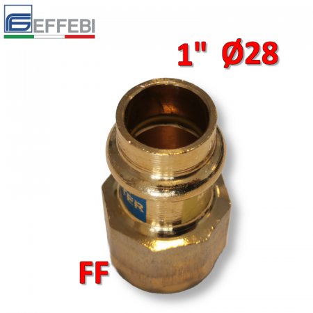 Raccordo in bronzo dritto Femmina 1″ x Ø 28 mm - rame a pressare UNICO per acqua e gas
