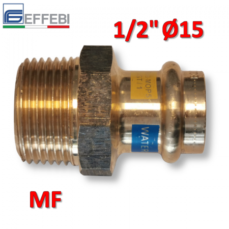 Raccordo a pressare rame - bronzo filettato 1/2″ - Ø15 mm M dritto manicotto