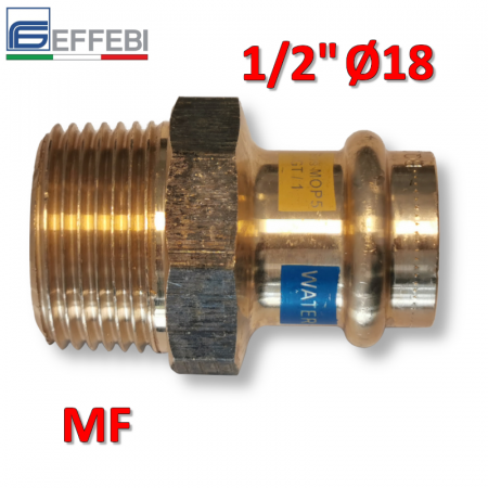 Raccordo a pressare rame - bronzo filettato 1/2″ - Ø18 mm M dritto manicotto