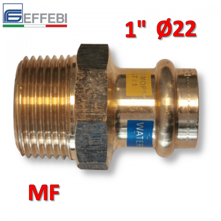 Raccordo a pressare rame - bronzo filettato 1″ - Ø22 mm M dritto manicotto