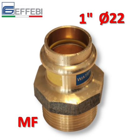 Raccordo a pressare rame - bronzo filettato 1″ - Ø22 mm M dritto manicotto