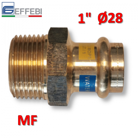 Raccordo in bronzo dritto Maschio 1″ x Ø 28 mm - rame a pressare UNICO per acqua e gas