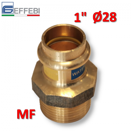 Raccordo in bronzo dritto Maschio 1″ x Ø 28 mm - rame a pressare UNICO per acqua e gas