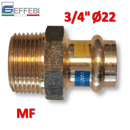 Raccordo a pressare rame - bronzo filettato 3/4″ - Ø22 mm M dritto manicotto