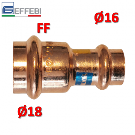 Raccordo a pressare rame - bronzo ridotto Ø18 - 16 mm FF dritto manicotto
