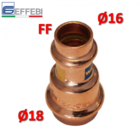 Raccordo a pressare rame - bronzo ridotto Ø18 - 16 mm FF dritto manicotto