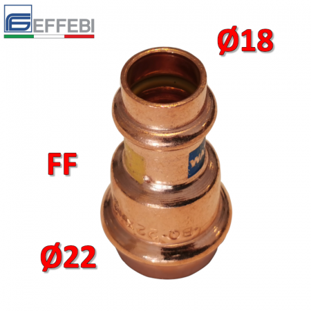 Raccordo a pressare rame - bronzo ridotto Ø22 - 18 mm FF dritto manicotto