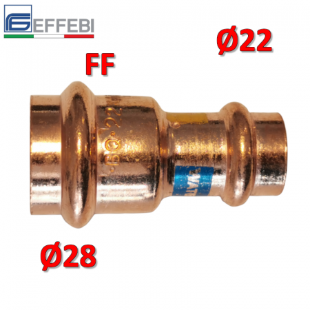 Raccordo a pressare rame - bronzo ridotto Ø28 - 22 mm FF dritto manicotto