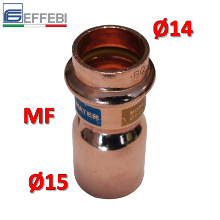 Raccordo a pressare rame - bronzo ridotto Ø15 - 14 mm MF dritto manicotto