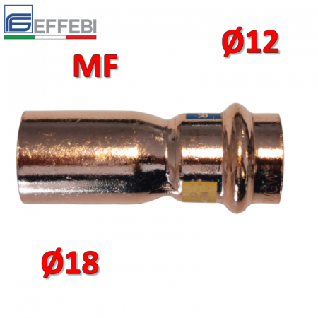 Raccordo a pressare rame - bronzo ridotto Ø18 - 12 mm MF dritto manicotto