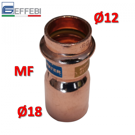 Raccordo a pressare rame - bronzo ridotto Ø18 - 12 mm MF dritto manicotto
