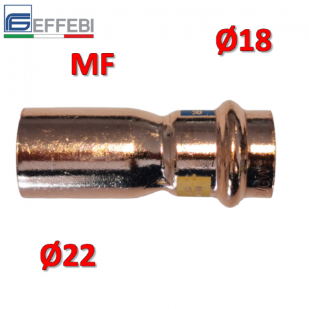 Raccordo a pressare rame - bronzo ridotto Ø22 - 18 mm MF dritto manicotto