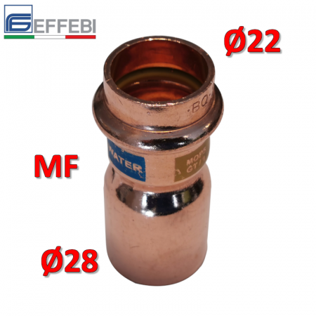Raccordo a pressare rame - bronzo ridotto Ø28 - 22 mm MF dritto manicotto