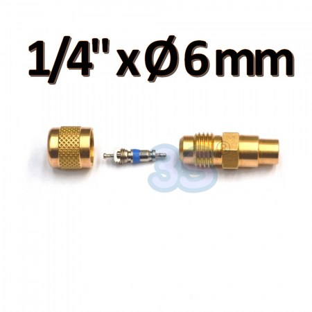 Raccordo dritto in ottone 1/4'' SAE x Ø 6 mm ODS con valvolina premispillo e tappo