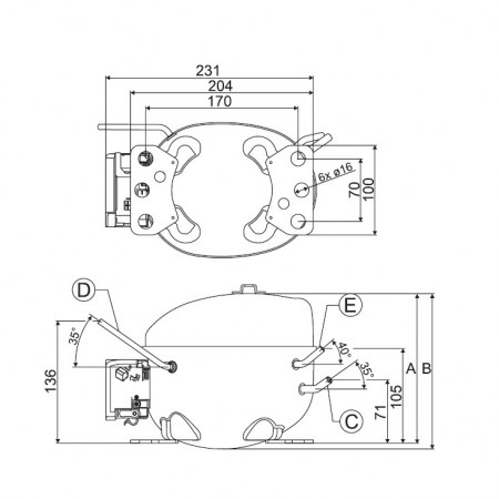 Dimensioni compressore HKK55AA - R600a