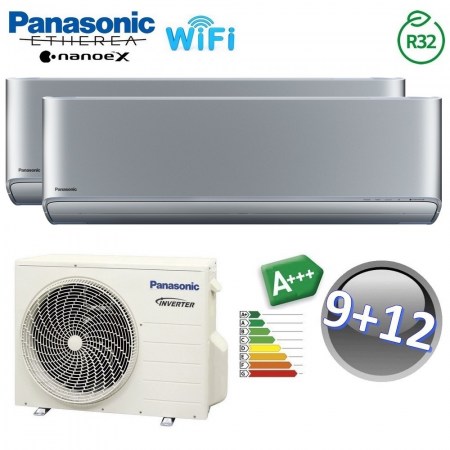 Climatizzatore dual split ETHEREA SILVER ARGENTO Panasonic 9000+12000 btu A+++ WIFI NanoeX